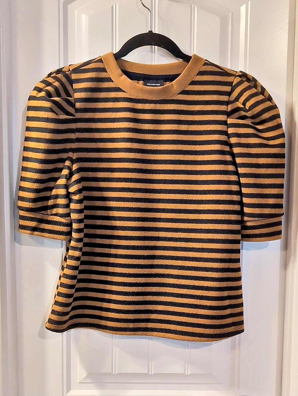 Who What Wear Striped Short Sleeve Top in Brown & Black Size Medium